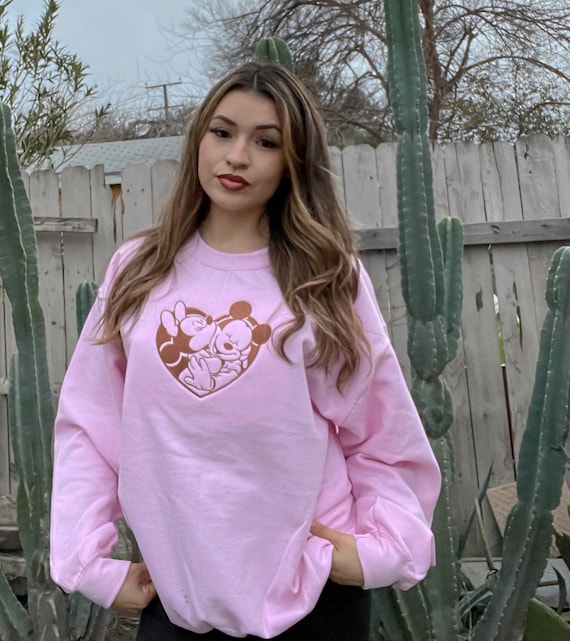 Pink Disneyland Sweatshirt Inspired Disney World Sweatshirt Disney Sweetheart Night Mickey and Minnie Sweatshirt Disney Embroidery Etsy