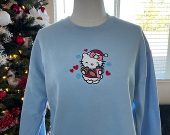 Embroidered Christmas Kitty Sweatshirt