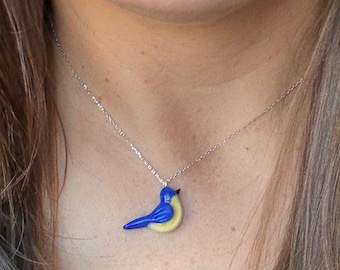 Blauer Vogel des Glücks Anhänger mit Sterling Silber Kette.