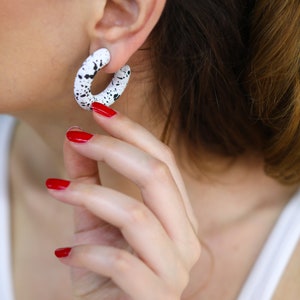 Hoop Earring, Women Earring black and white, circler earring, clay hoop earring, light hoop earring