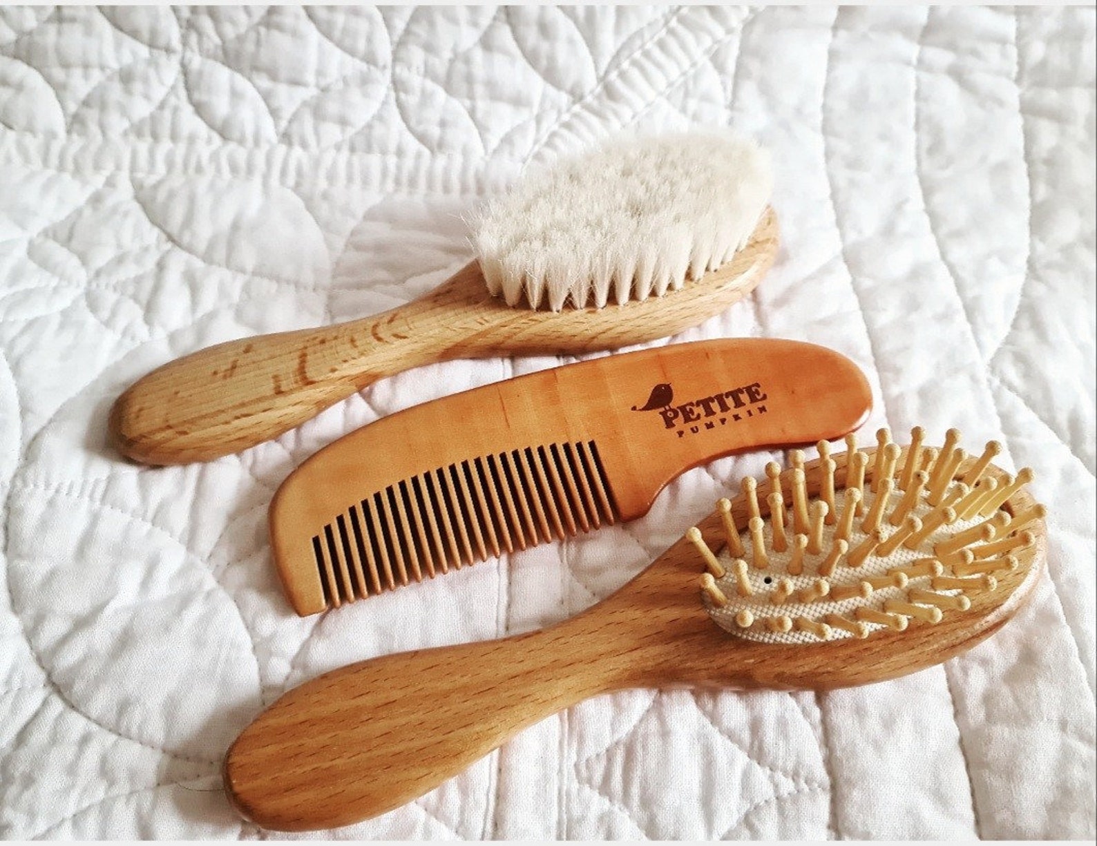 Natural Wooden Baby Hair Brush Set 3 Piece Set by Petite Etsy
