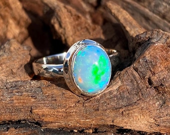 Ethiopian Opal Ring: Handmade Sterling Silver Gemstone Statement Ring