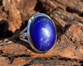 Lapis lazuli-statementring: 925 sterlingzilver vintage design