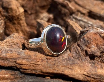 Fire Black Opal Ring: 925 Sterling Silver Statement Ring