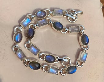 Bracelet en pierre de lune véritable avec labradorite, bracelet en argent sterling 925, bracelet en pierres précieuses fait main, bracelet en cristal de guérison