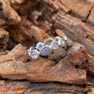 Natural Labradorite And Moonstone Ring, Mini Gemstone Ring, 925 Sterling Silver Ring, Handmade Gemstone Ring, For Gift