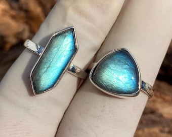 Anillo de labradorita verdosa auténtica, anillo de plata de ley 925, anillo de piedra preciosa hecho a mano, anillo llamativo, anillo de piedra de nacimiento, para regalo