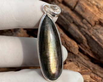 Labradorit Tropfen Anhänger: Boho Sterling Silber Edelstein