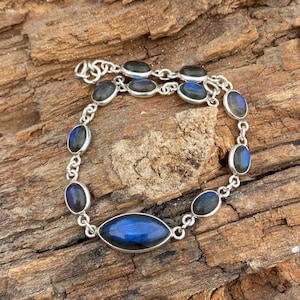 Genuine Labradorite Gemstone Bracelet, 925 Sterling Silver Bracelet, Hand Bracelet, Dainty Labradorite Bracelet, For Gift