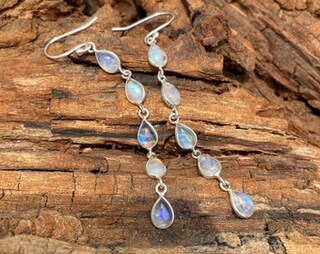 Orecchini Pendenti In Labradorite Naturale E Argento 925 - Grandi, Iridescenti, Fattti A Mano