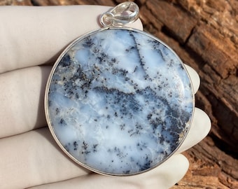 Dendrite Opal Sterling Silver Pendant: Large Bohemian Gemstone
