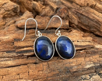 Blue Flash Labradorite Earrings: 925 Sterling Silver Gemstone