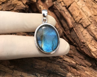 Handgemaakte labradoriethanger: 925 sterlingzilveren edelsteenketting