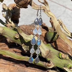 Labradorite & Moonstone Earring, 925 Sterling Silver Earring, Statement Earring, Moonstone Jewelry Earring, For Gift