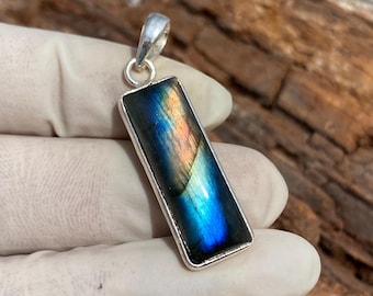 Labradorit Sterling Silber Anhänger: Handgefertigte 925 Edelstein Halskette