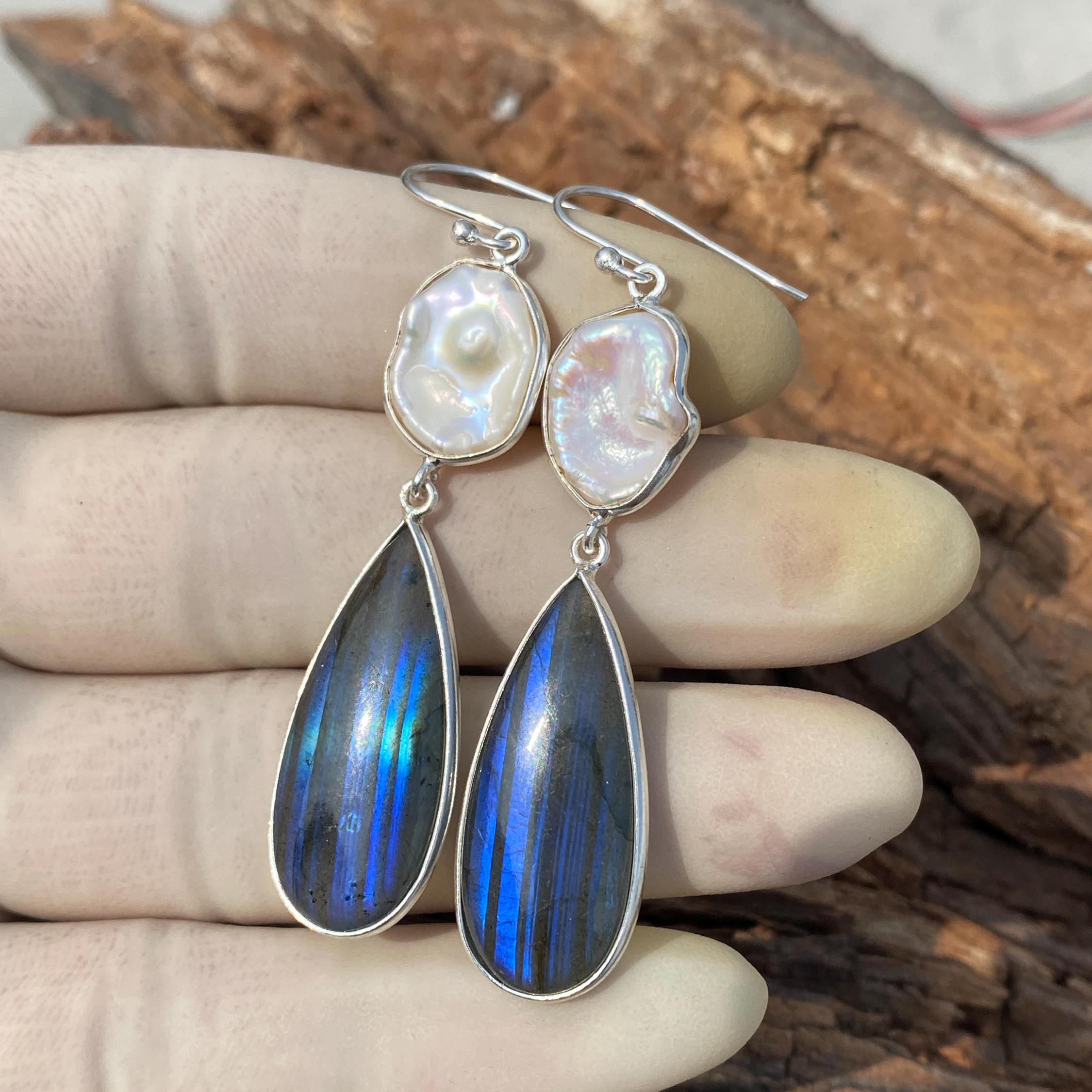 Orecchini Artigianali In Argento 925 Con Labradorite E Pietra Di Luna – Gioielli Unici CA-46