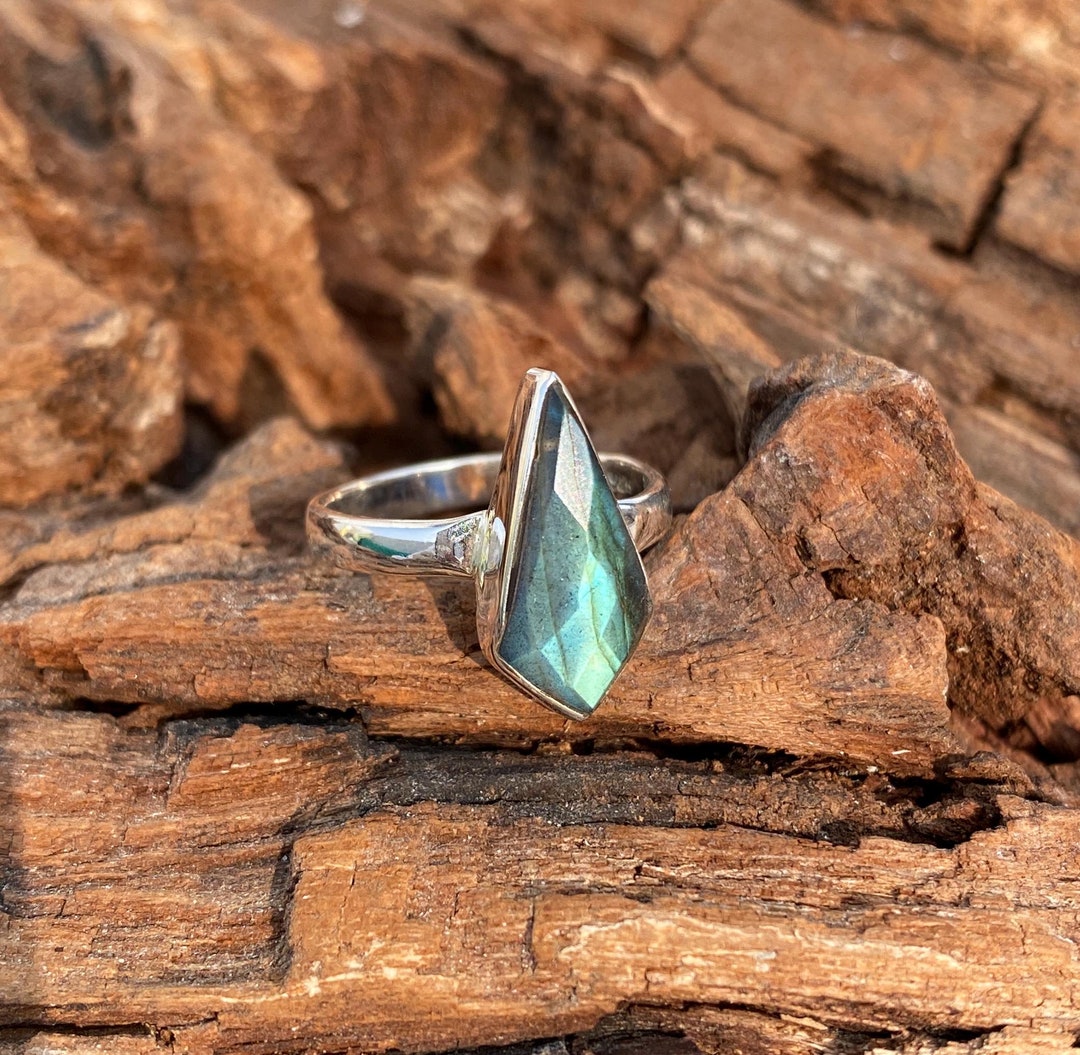 Anello In Labradorite Blu, Anello In Argento Sterling 925, Anello - Foto 7