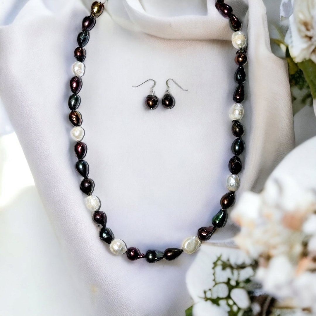 Collana Di Perle Naturali Tonde Colore Pavone 17,5" – Nuova, Senza Etichette, 14k #f1330