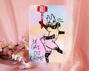 Be Gay Do Crime, linocut print with clown cat