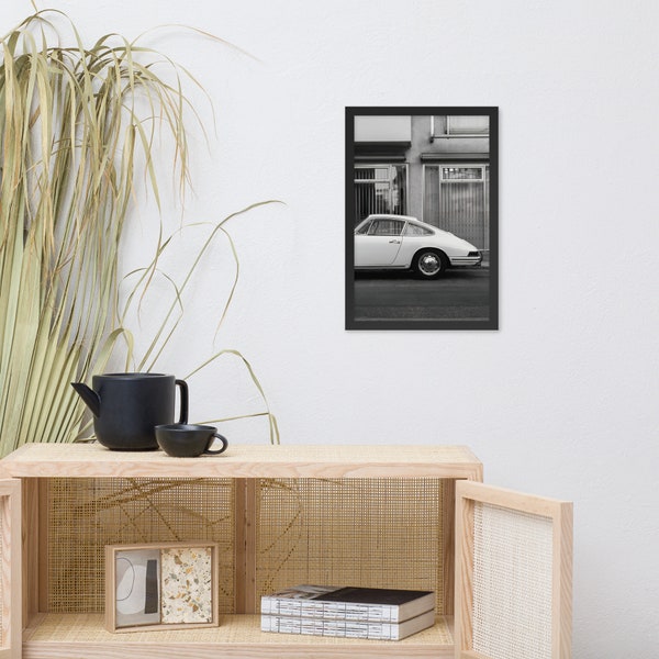 Vintage Porsche 911 Inspired Black and White Aesthetic Framed poster