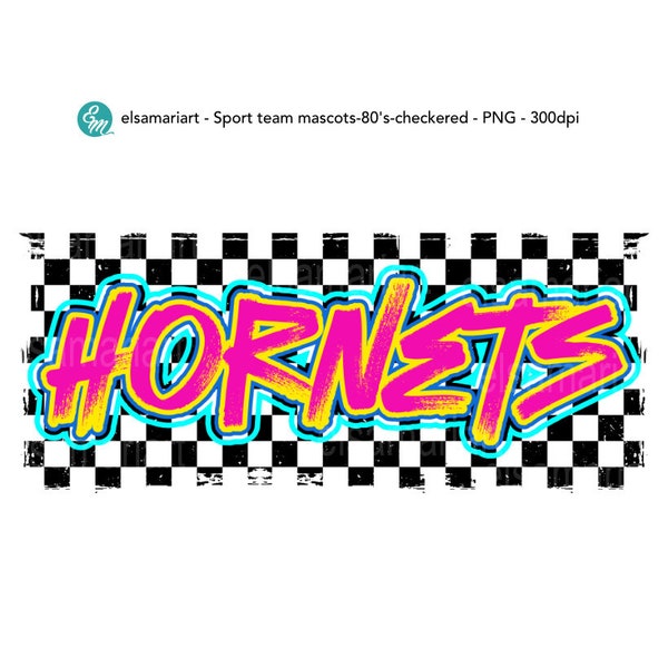 Hornets checkered PNG graffiti school mascot sports team retro t-shirt design 90's sublimation download