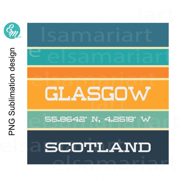 Glasgow Scotland Coordinates PNG t-shirt sublimation design download