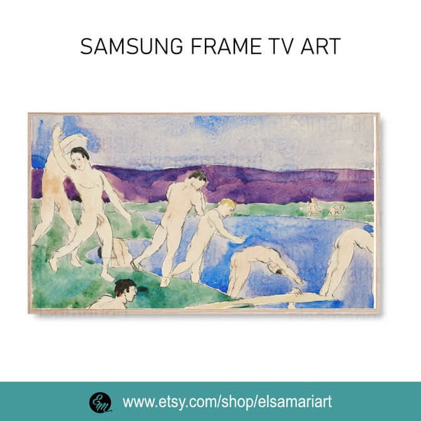 Samsung frame TV art nude men watercolor painting maximalist decor digital download
