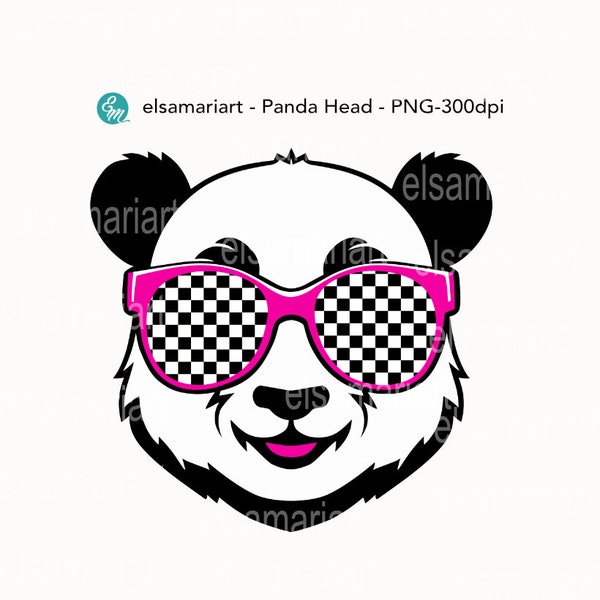 Panda head sunglasses checkered pattern t-shirt design clipart sublimation download