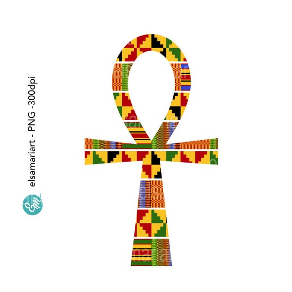 Ankh Adinkra symbol Kente pattern PNG t-shirt design sublimation download clipart