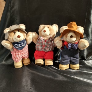 Vtg Furskins Plush Bears, SET OF 3, From mid-1980s, 7&quot;