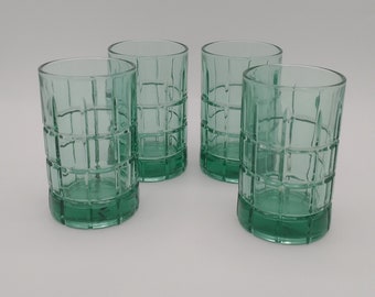 Vintage Tartan Emerald Green Juice Glasses, SET OF 4, 4 1/8", 8 oz, Excellent Condition!