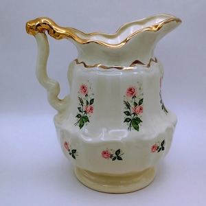 Antique Washstand Pitcher 1869 10 quot Tall and 8 1/2 quot Wide Roses and