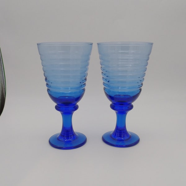 Vintage Libbey Sirrus Cobalt Blue Water Goblets, SET OF 2, 7 1/4", 16 oz, Excellent Condition!