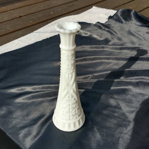 Vintage Anchor Hocking Milk Glass Bud Vase, Stars and Bars Pattern, 9&quot;