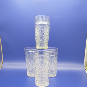 Vintage Quilted Diamond Glasses 5 5/8", SET OF 4, by Anchor Hocking, 12 oz, 1970s, Very Good to Excellent Vintage Condition