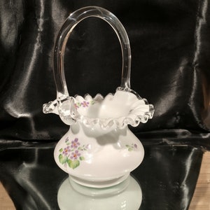 Fenton Silvercrest Violets in the Snow Low Comport Vintage Designer Glass -  CranberryManor Fine Antiques & Vintage Collectibles