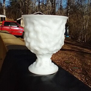 Vintage E.O. Brody Co. Milk Glass Compote-Style Vase,  Pebbled Pattern  M 3000, 6 1/2&quot; tall