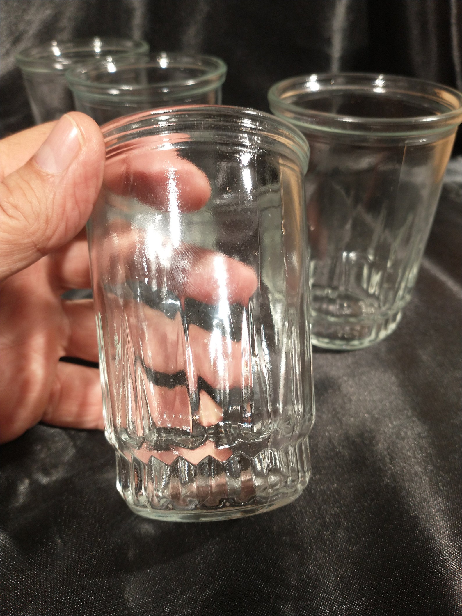 Set of 4 Jelly Jar Juice Glasses Spear Pattern 4 8 Etsy