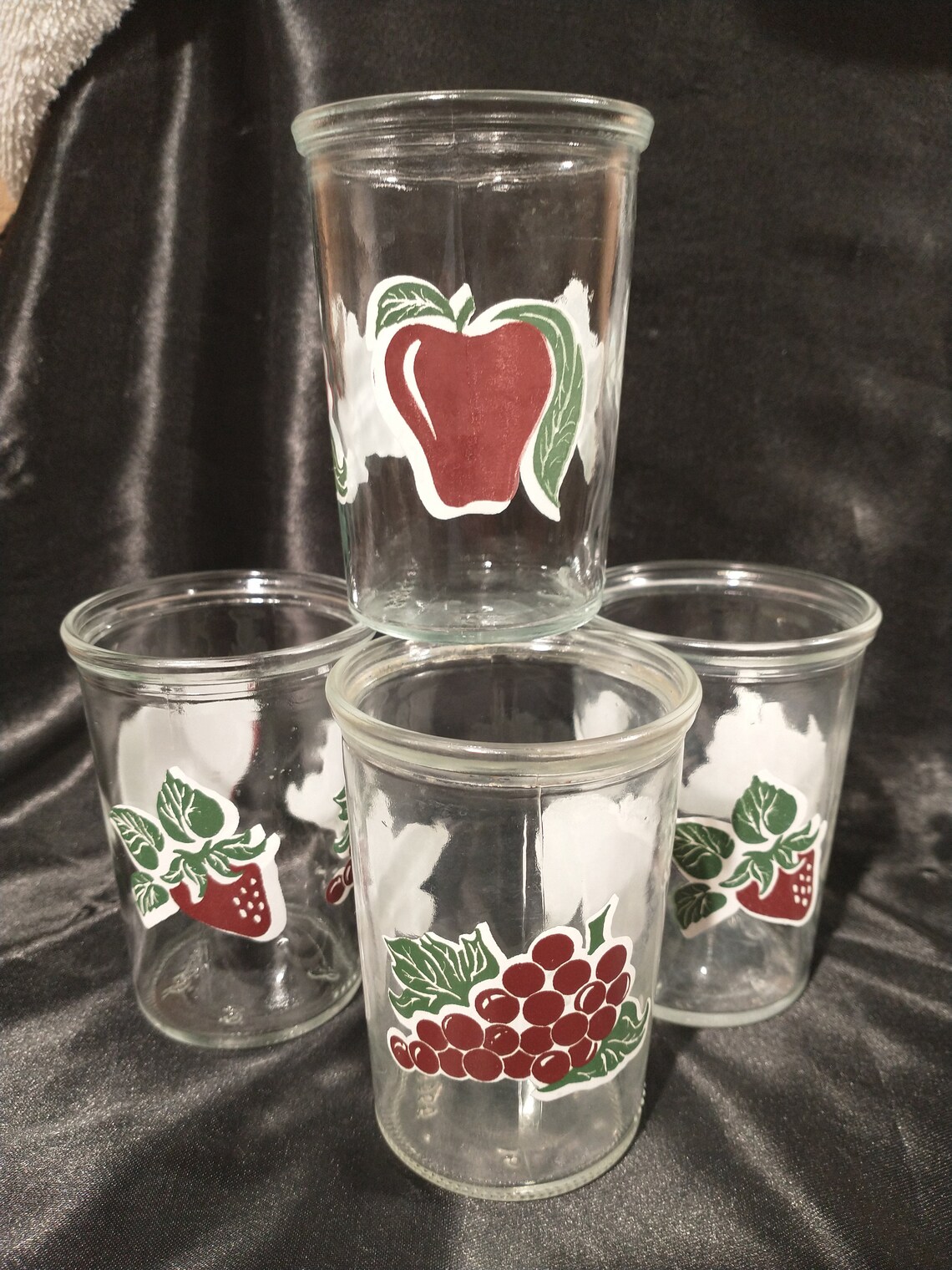 Vtg Ball Jelly Jar Juice Glasses Fruit Print SET OF 4 Etsy