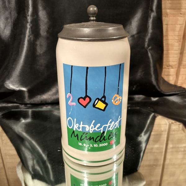 Vtg Rastal Oktoberfest 2000 Munchen Beer Stein w/Lid, 1 L, Max Konig II Lid, Germany Beer Gear, Artist Signed, Excellent!