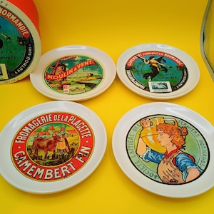 Vintage Camembert Cheese Plates, 8&quot; BIA, Set of 4 in Box, 2003, Plates Excellent, Box Very Good