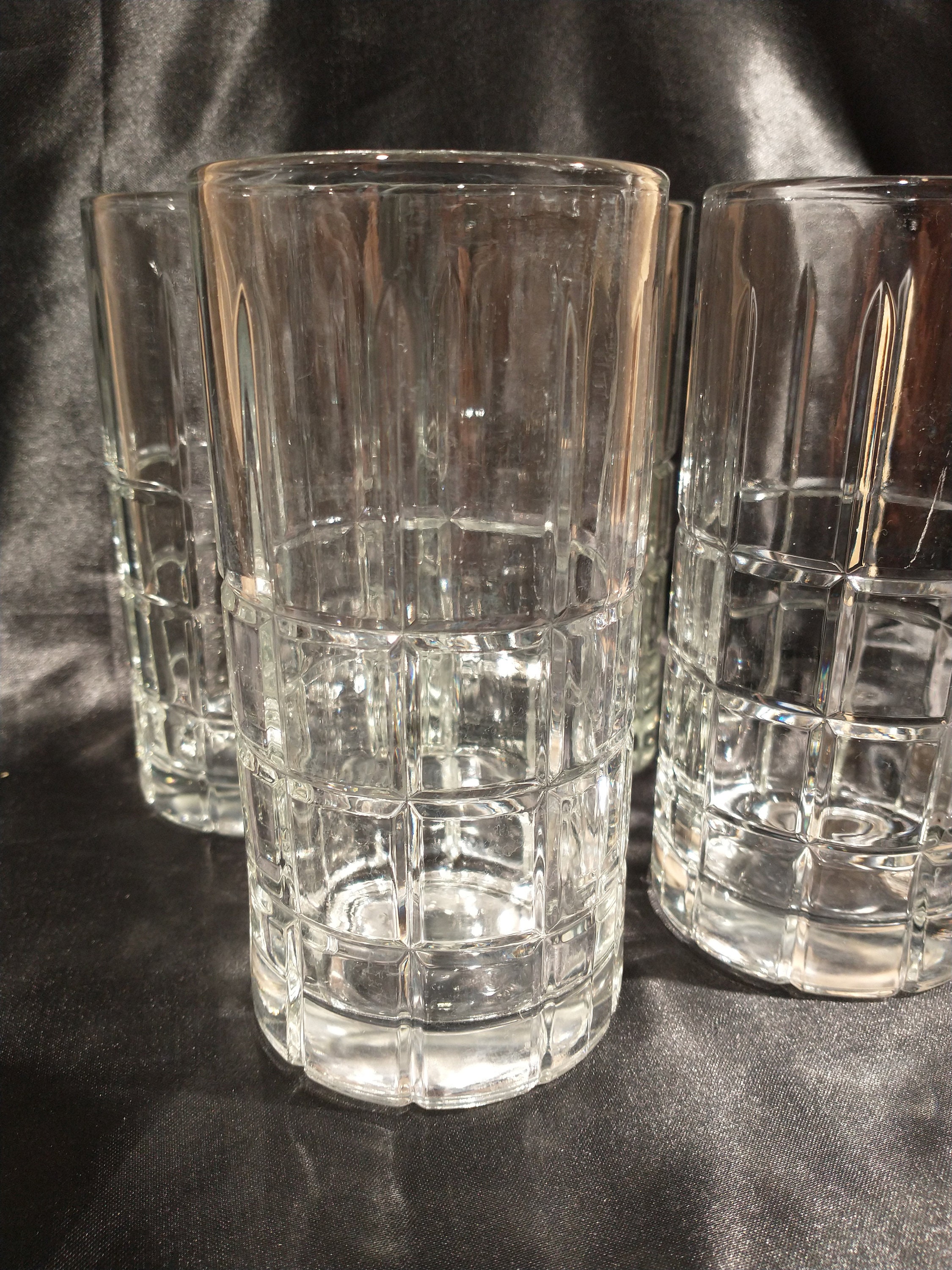 6 Anchor Hocking Tartan Ice Tea Water Glasses 6 1/8" Clear Manchester 16  oz
