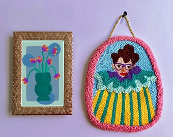 Purple Glasses Girl - Wall Hangings, Punch Needle, Needle , Wall Decor, Customizable Gift, Punch Needle Embroidery, Gifts For Women, Gifts