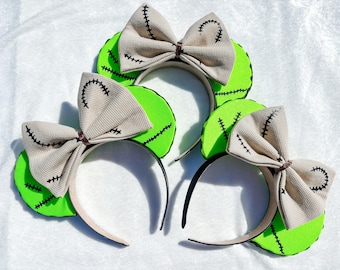 Oogie Boogie Inspired Mickey Ears | Halloween Mouse Ears | Neon Green Stitched Ears | Monster Headband | Handmade Theme Park Ears