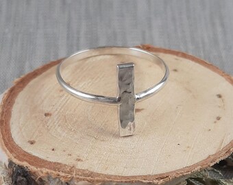 Fortitude Ring | Hammered sterling silver rectangle ring