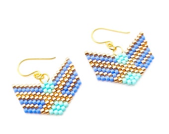 Pastel Miyuki Delica beaded earring, Cute 14k gold plated earrings, Funky woven earrings, Lightweight earring, 925 sterling silver