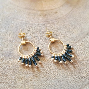Mini fringe earrings, Miyuki Delica beads round stud earrings, Minimalistic beaded earrings, Elegant stud earrings, Boho beaded earrings