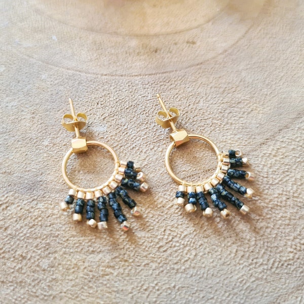 Mini fringe earrings, Miyuki Delica beads round stud earrings, Minimalistic beaded earrings, Elegant stud earrings, Boho beaded earrings