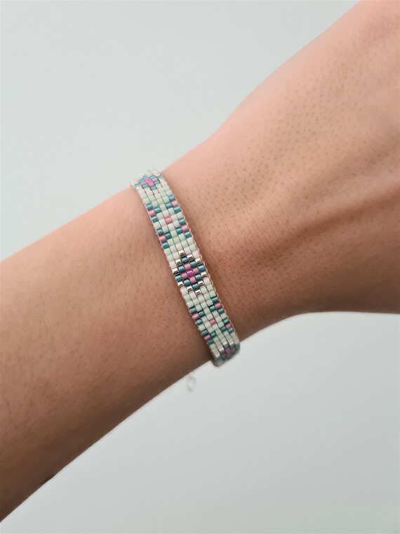 Bracelet Ajustable En Perles Miyuki Delica - Tissé Main - Couleurs Bordeaux, Orange, Brique, Blanc, Bleu - Neuf Avec étiquettes