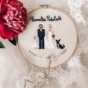Embroidery frame family portrait, wedding ring pillow, personalized
